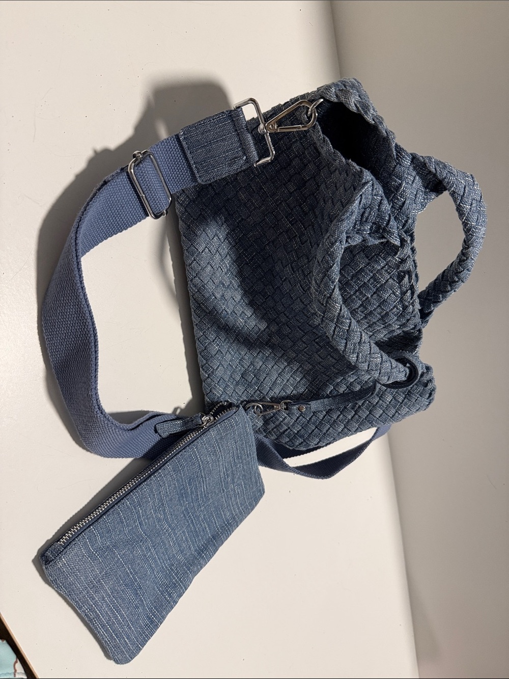 Madison West Blue Woven Hobo Bag with Pouch